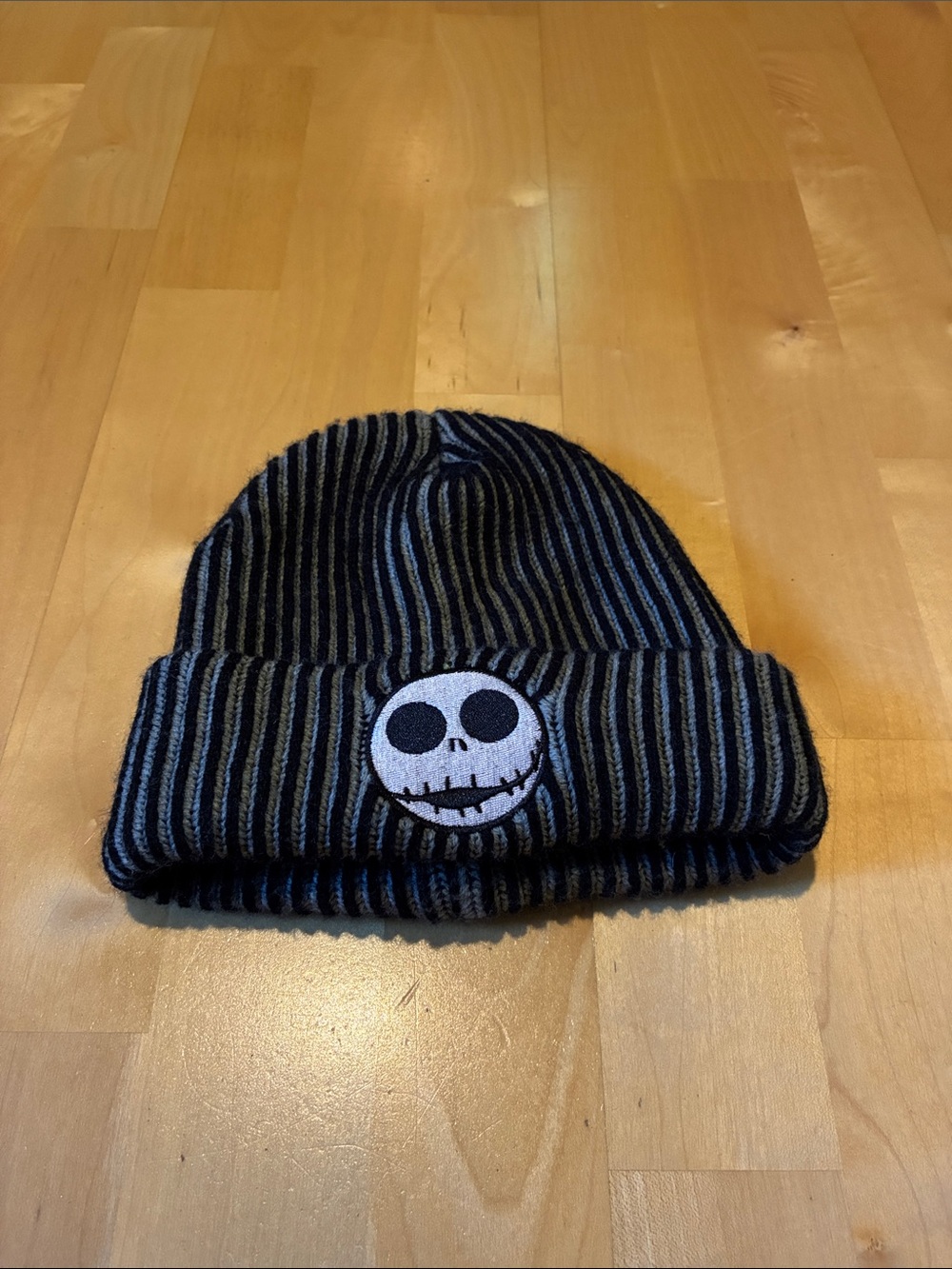 Kids Black & Gray Beanie with Patch nightmare before Christmas jack skellington